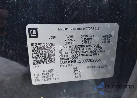 2018 GMC Acadia Sle-2 from USA, damaged, VIN 1GKKNSLS3JZ203954